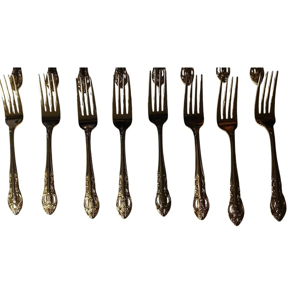 Hanford Forge HF Ltd Gold Pierced Rose Versaolles‎ Stainless Flatware 40 pcs SEE